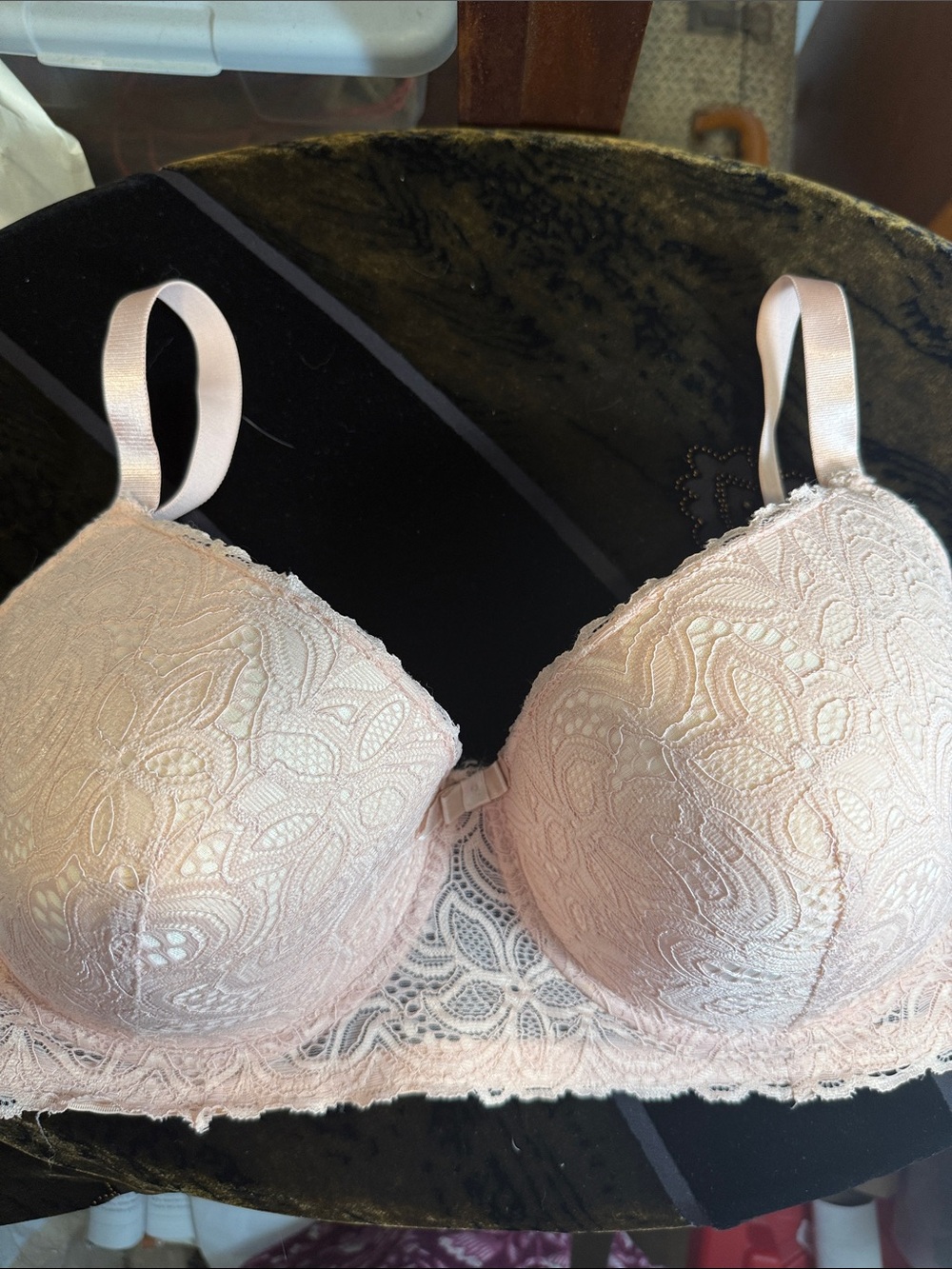 Adrienne‎ Vitttadini bra - underwire Lace pale pink - blush 40DD 4 hook #2330-49